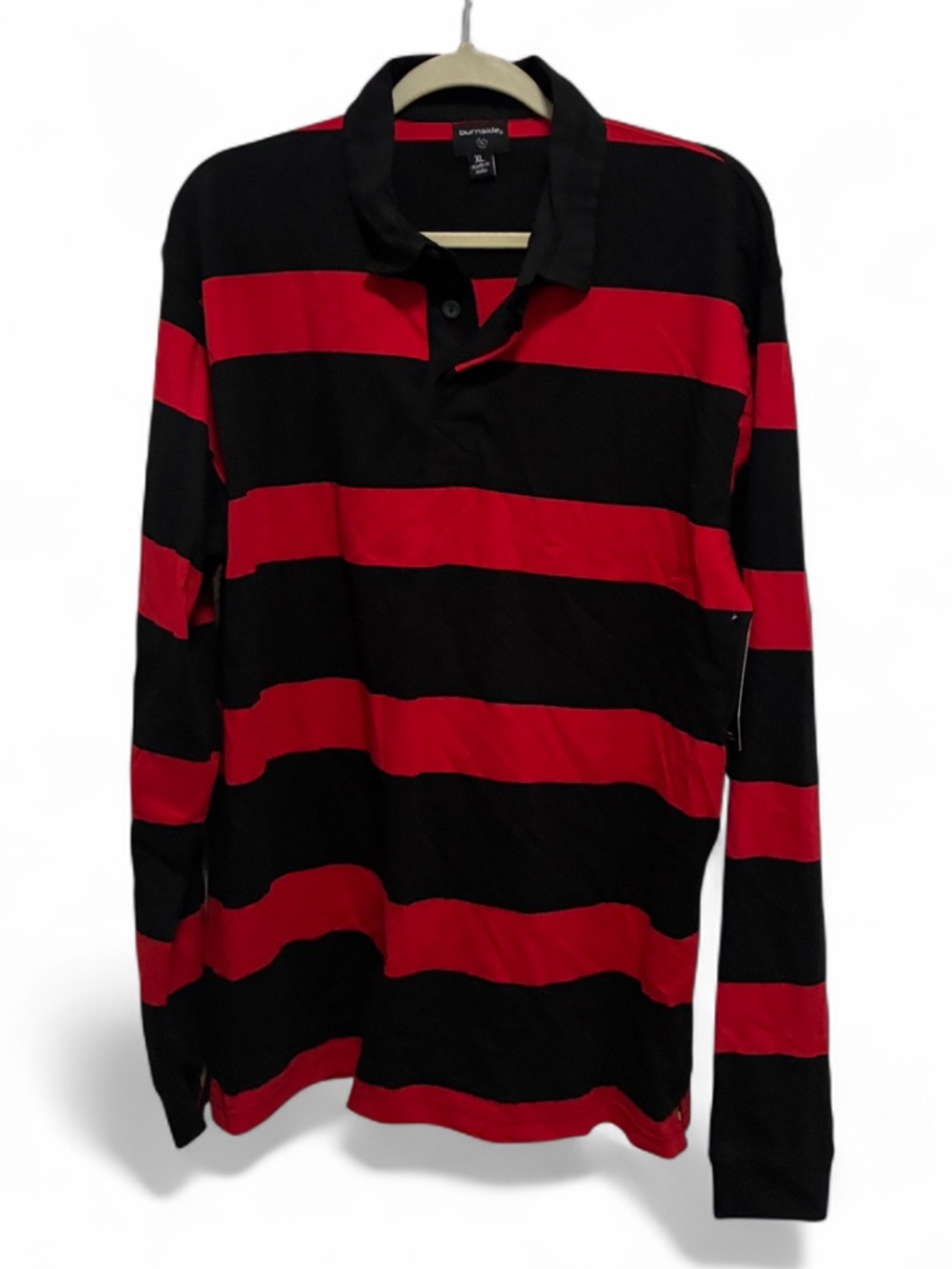 NWT burnside Long Sleeve Rugby Shirt in Black and Red Stripes
